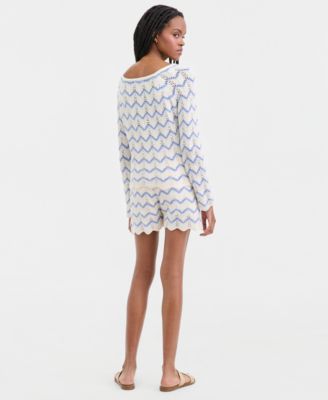 Juniors' Chevron Sweater & Tie-Front Shorts