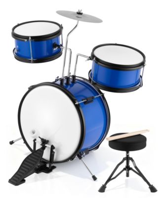 3-Piece Kids Drum Set with Adjustable Stool, Bass Pedal & Cymbal – Realistic Junior Drum Kit for Ages 3+