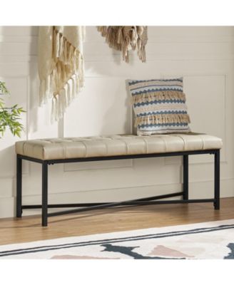 Anahli 50.5'' W Modern Genuine Leather Bench with Button-tufted and Metal Legs