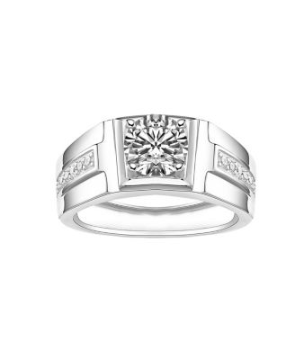 Modern Cubic Zirconia Centerpiece & Pave Side Accents Geometric Band Ring