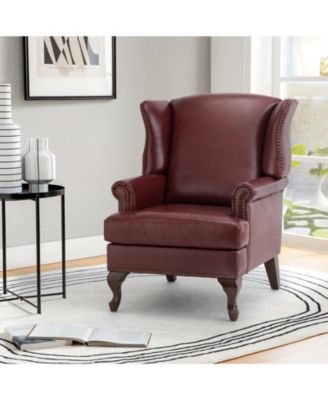 Helmuth Genuine Leather Wingback Armchair with Solid Wood Legs