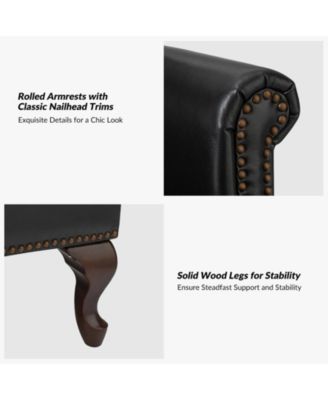 Helmuth Genuine Leather Wingback Armchair with Solid Wood Legs