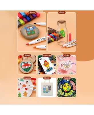 12 Colors Acrylic Marker Pens, Waterproof Soft Tip Paint Pens for Rock Painting, Fabric, Metal, Glass, Wood, Canvas, Ceramic and Plastic