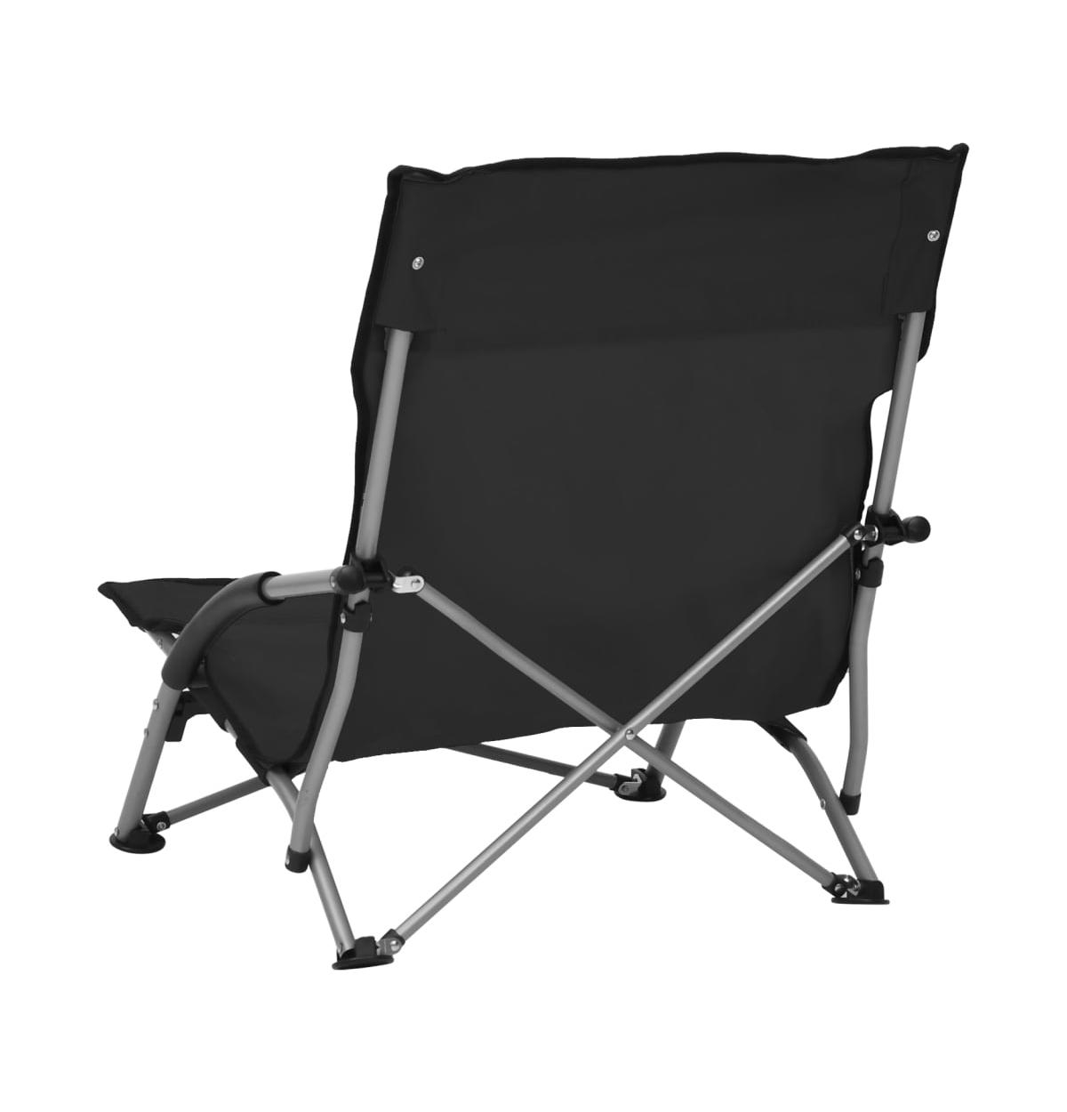 vidaXL Folding Beach Chairs 2 pcs Black Fabric
