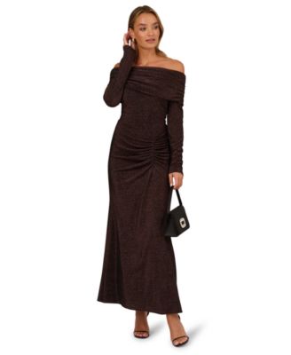 Papell Women's Off-The-Shoulder Long Sleeve Maxi Dress