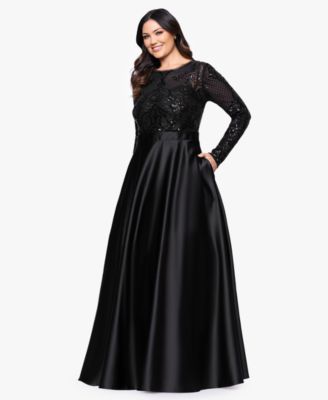 Plus Size Sequin Long-Sleeve Ball Gown