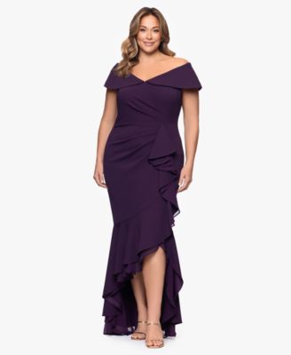 Betsy & Adam - Plus Size Off-The-Shoulder Fit & Flare Dress
