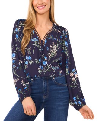 CeCe - Women's V-Neck Long-Sleeve Blouse