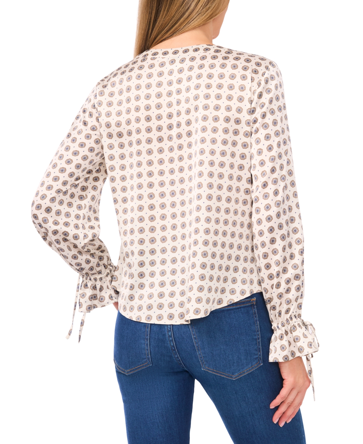 Cece Medallion Print Satin Georgette Button-up Shirt In Brown