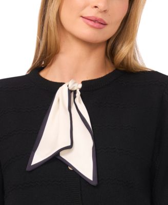 Women's Tie Scarf Long-Sleeve Cardigan Sweater