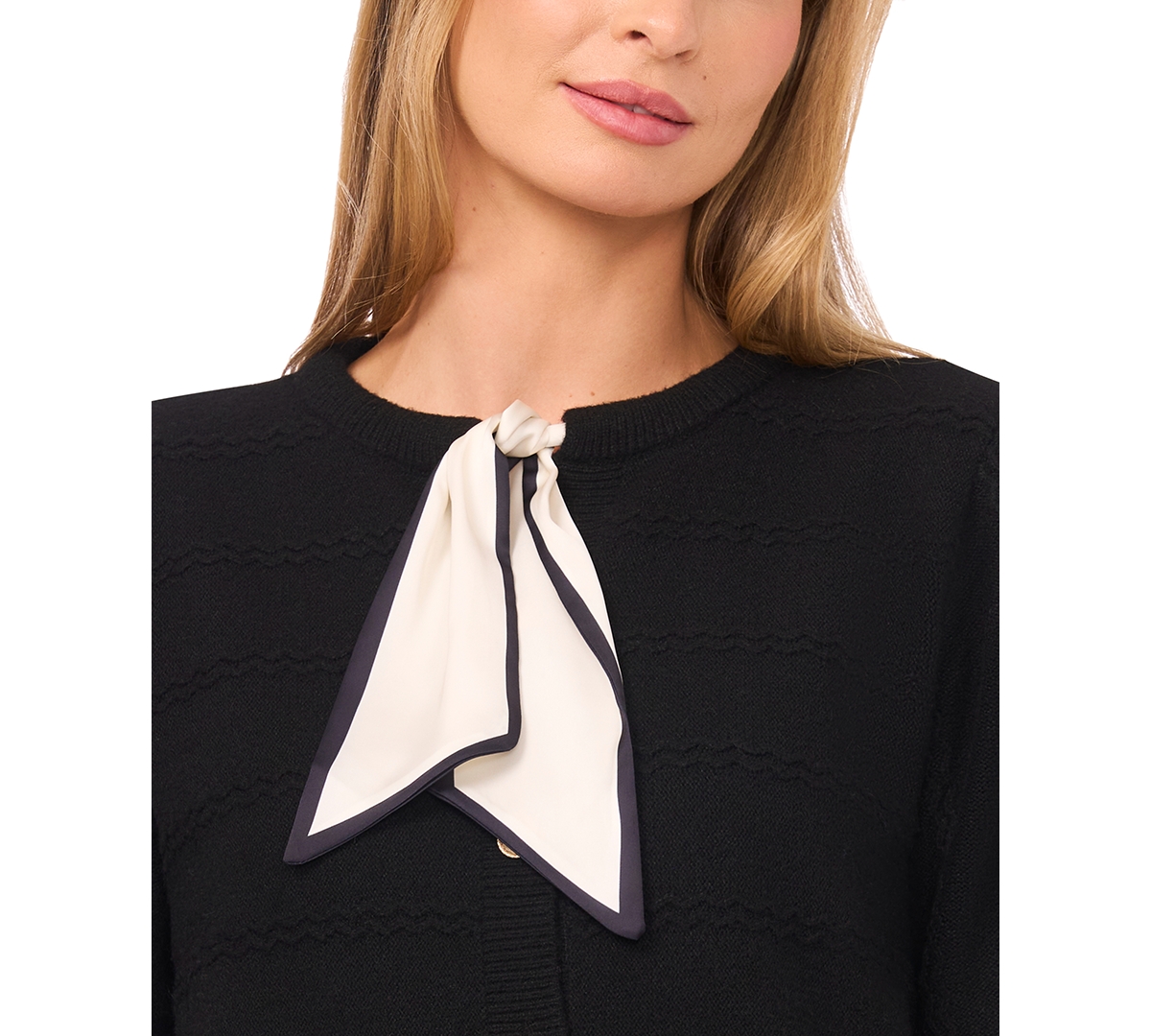 Cece Women's Tie Scarf Long-sleeve Cardigan Sweater In Black