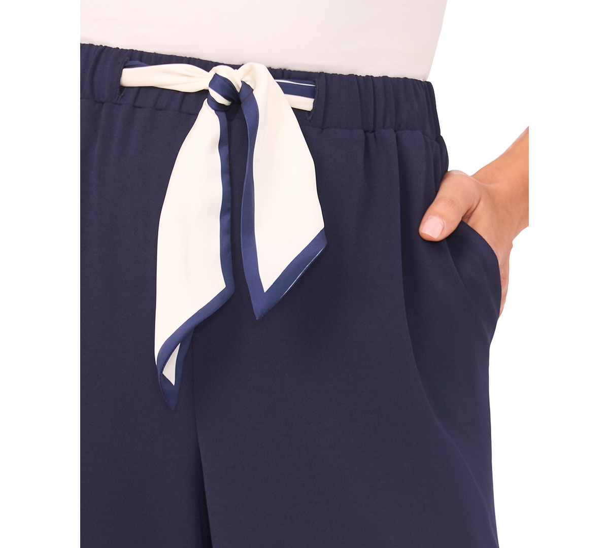 Cece Women's Straight Leg Contrast Tie Pants In Blue