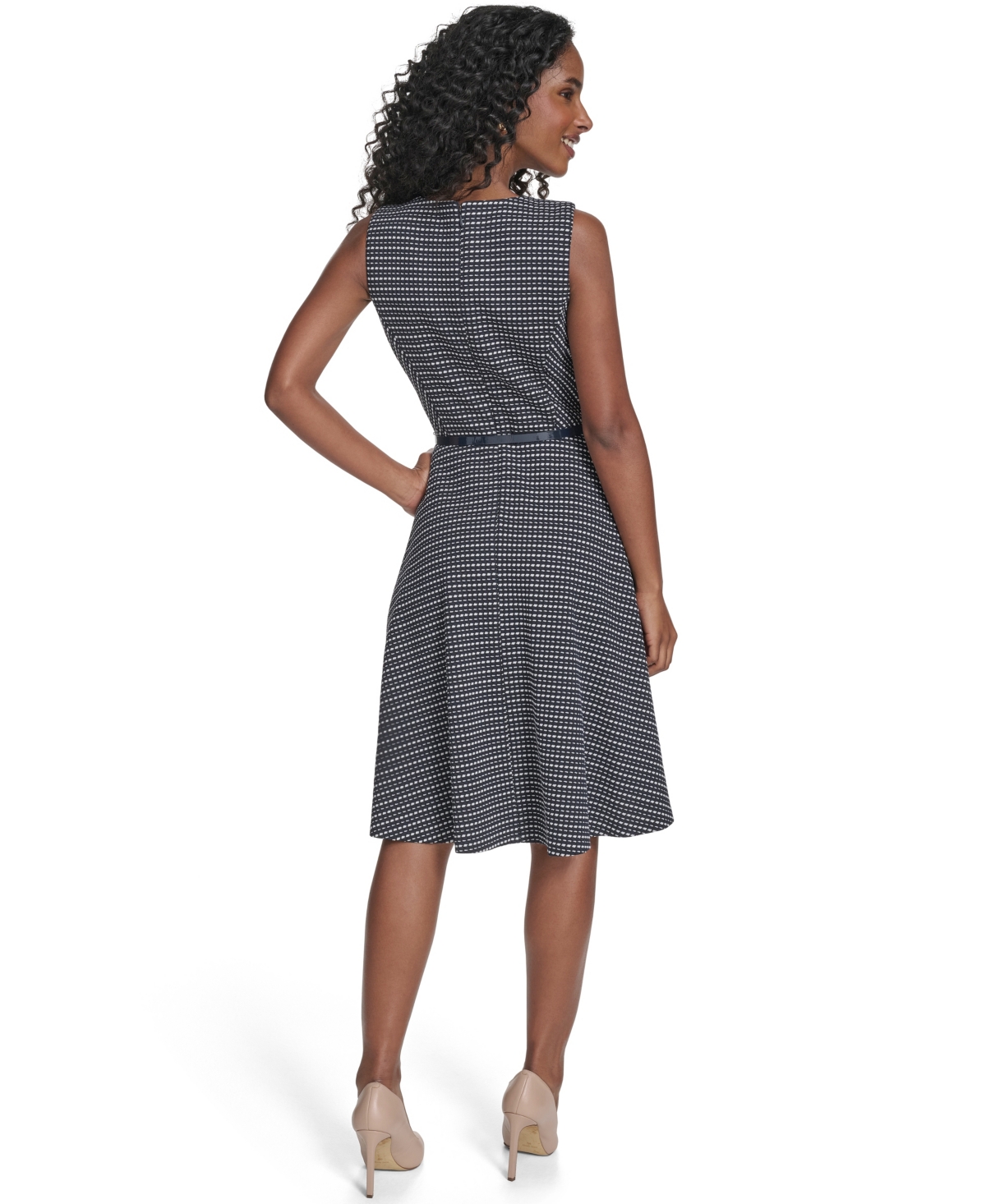 Tommy Hilfiger Women's Sleeveless Pick Stitch Knit Belted Midi Dress