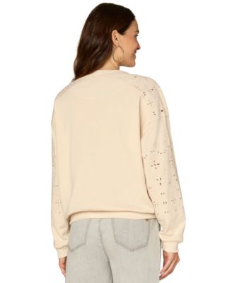 Petite V-Neck Die-Cut Embroidered Sweatshirt