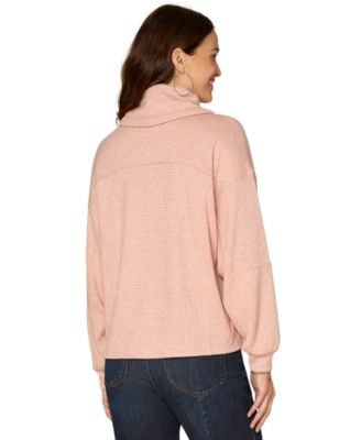 Petite Cowl Neck Ties Mix Media Knit Top