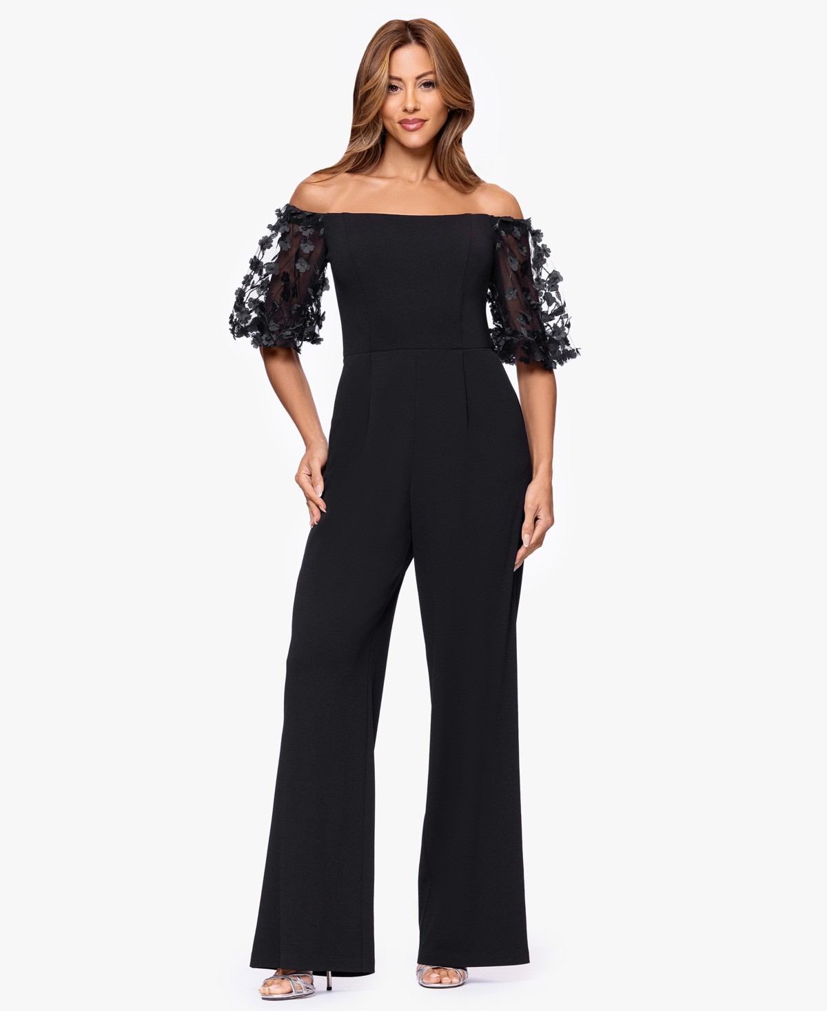 Женские XSCAPE Women's Off-The-Shoulder Ruched Side Floral Jumpsuit — фото 1