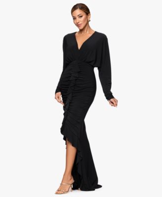 Women's V-Neck Ruched Asymmetrical Hemline Long Dress