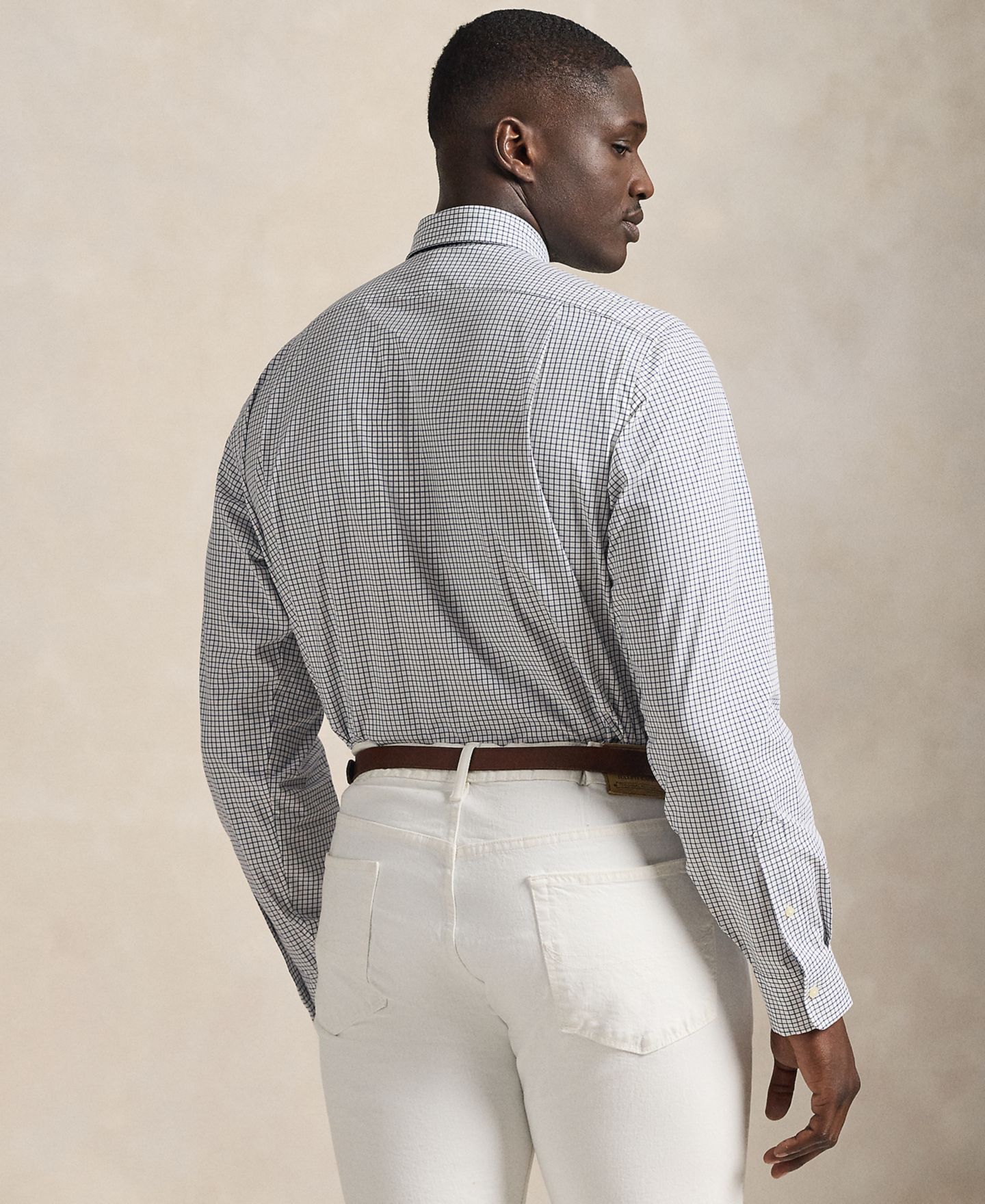 Мужская рубашка Polo Ralph Lauren Big & Tall Plaid Stretch Poplin, цвет: Белый тёмно-синий — фото 4