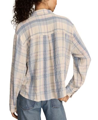 Women's Cropped Plaid Drapey Long-Sleeve Shirt