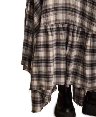 Women's Tiered Plaid Maxi Skirt
