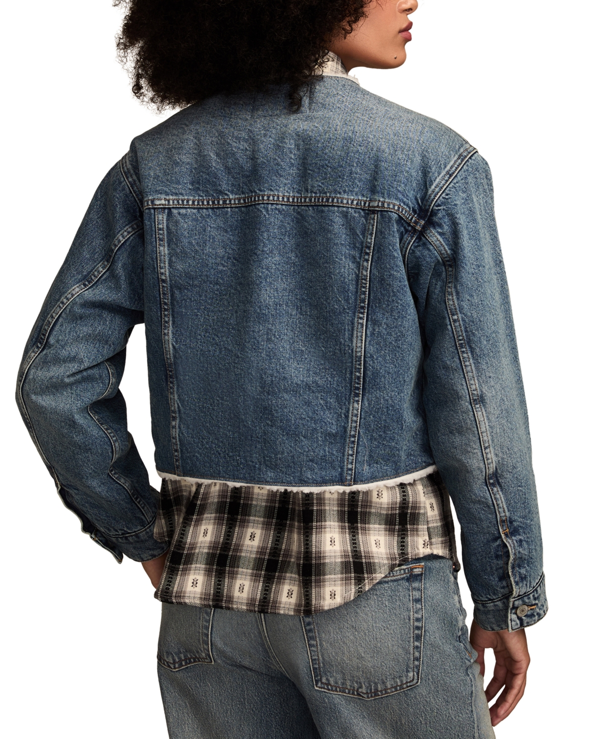 Lucky Brand Collarless Crop Denim Trucker Jacket In Blue