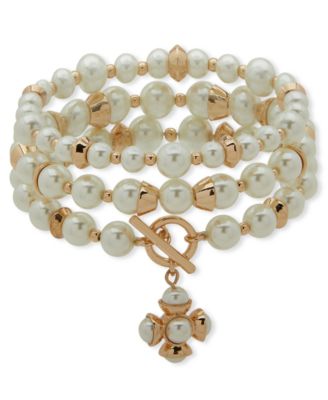 Anne Klein - Imitation Pearl Metal Toggle Stretch Bracelet