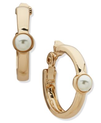 Anne Klein - Glass Imitation Pearl Metal Hoop Earrings