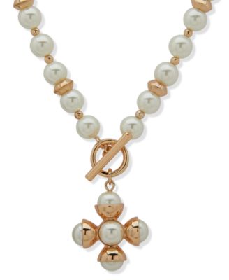 Anne Klein - Glass and Acrylic Imitation Pearl Toggle Pendant Necklace