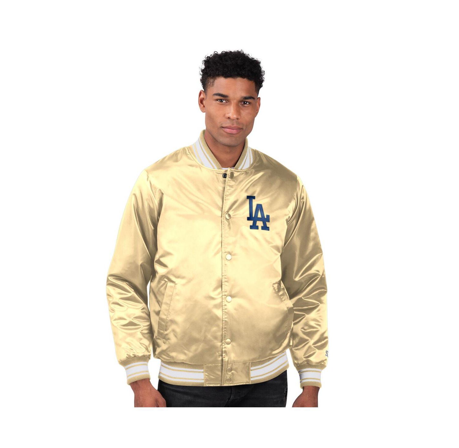 Men's Tan Los Angeles Dodgers Locker Room Satin Full-Snap Varsity Jacket