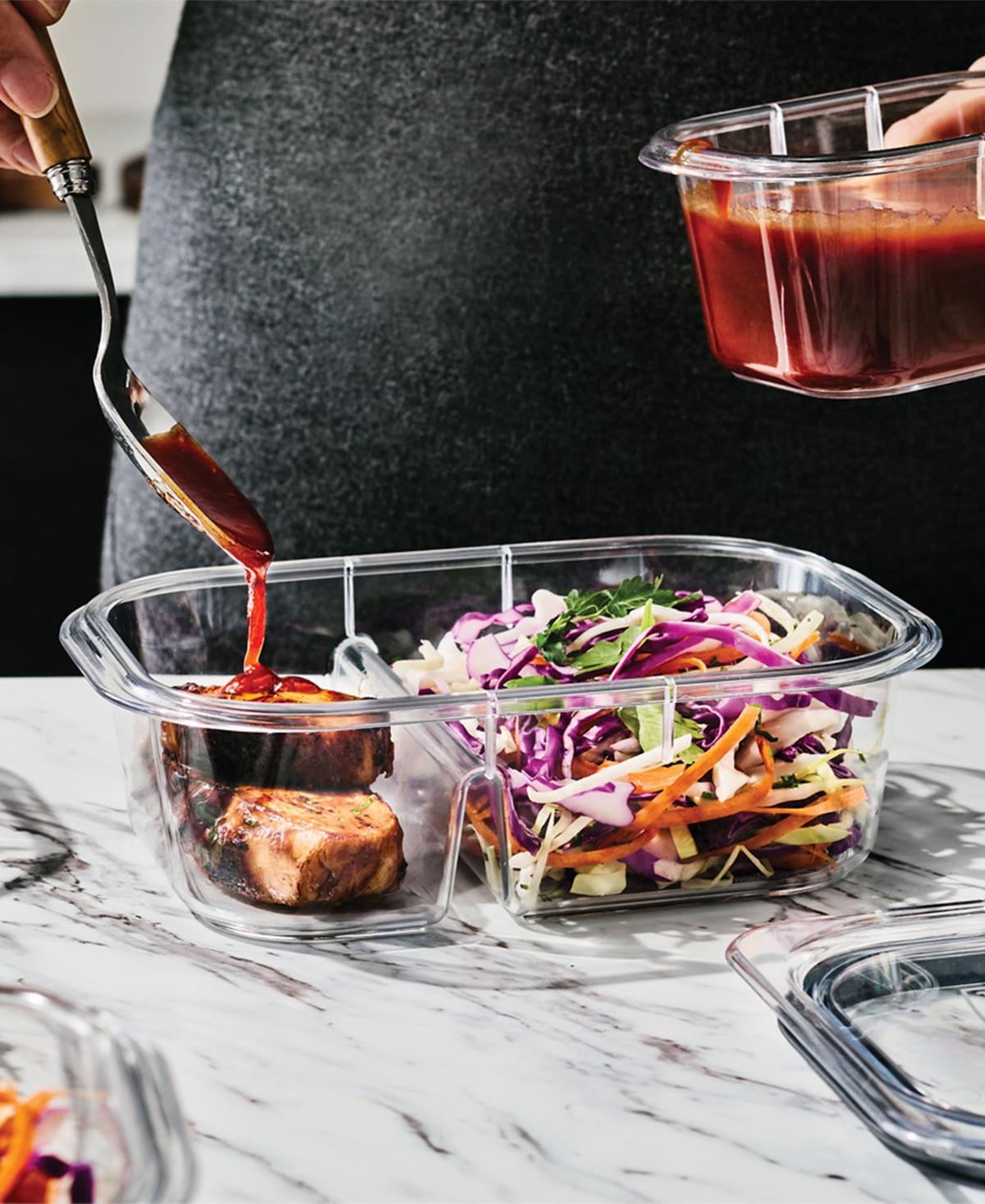 Rubbermaid Brilliance 2.85-cup Meal Prep 2-compartment Food Storage Containers, 5-pack In Transparent