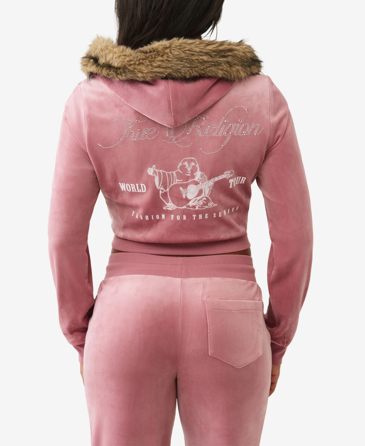 True Religion Women's Crystal Velour Shrunken Hoodie