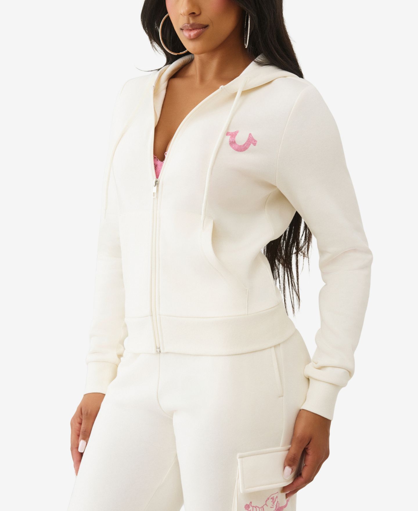 Женское худи True Religion Metallic Buddha Banner Zip Up, цвет: Белый — фото 2