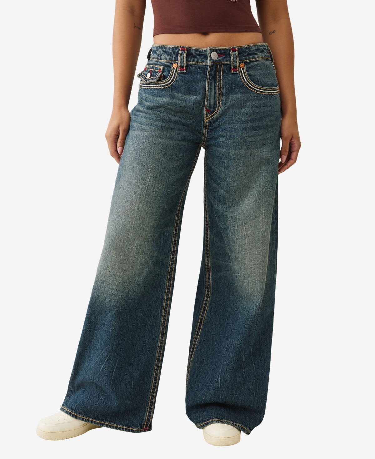 True Religion Women's Jessie Super Baggy Flap T Jeans