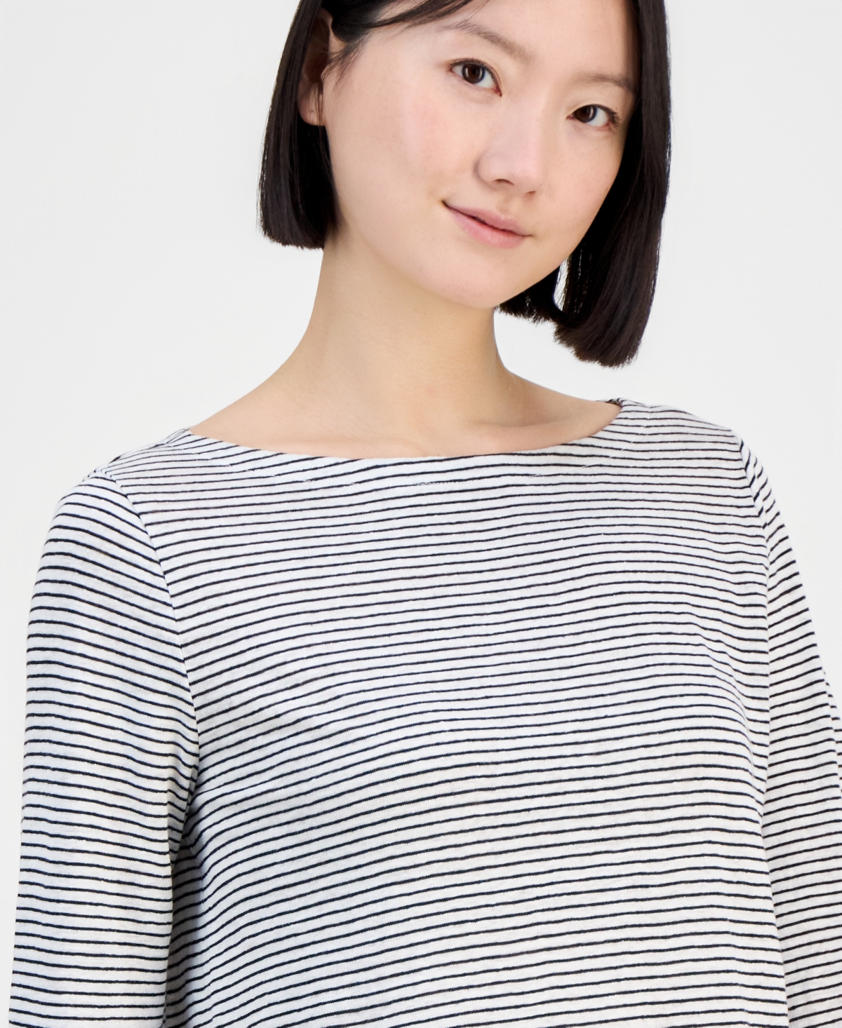 Eileen Fisher Women's Linen Textured Stripe Boat-Neck Top
