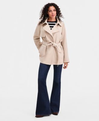 Women's Short Belted Crepe Trench Coat