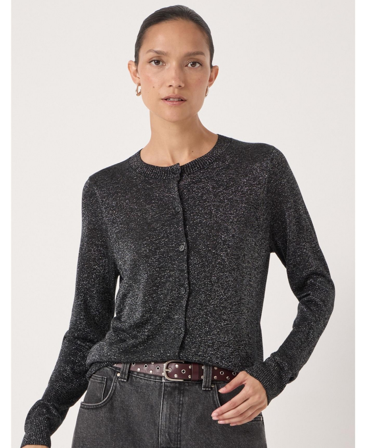 Hush Women's Crew Neck Slim Fit Metallic Cardigan