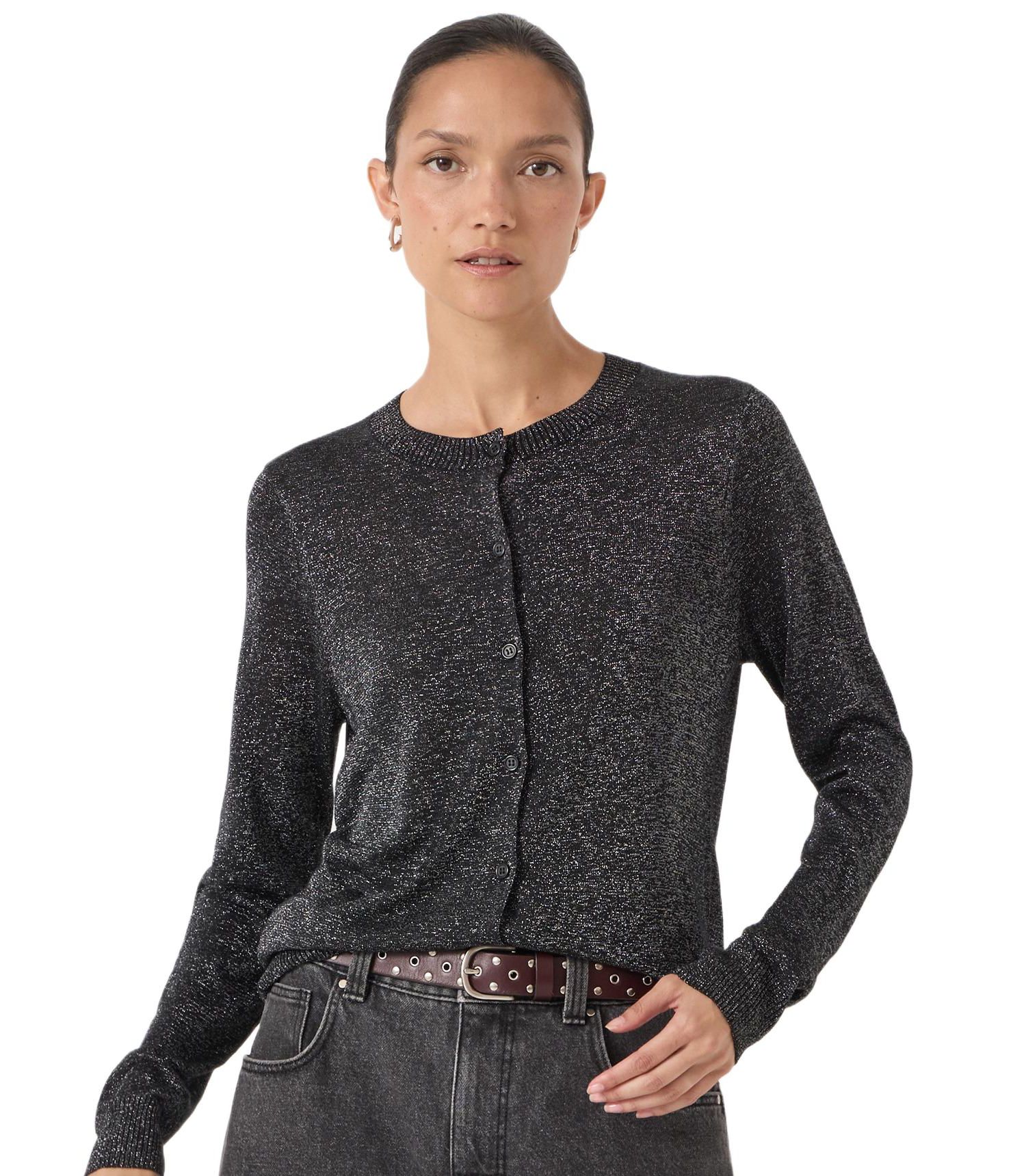 Women's Crew Neck Slim Fit Metallic Cardigan