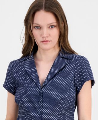 Juniors' Button-Front Printed Cotton Shirt