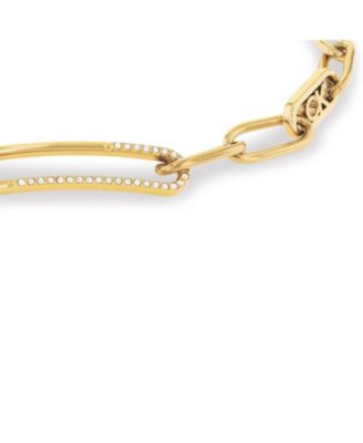 Stainless Steel Pav&eacute; & Logo Link Bracelet