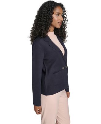 Women's Double Breasted Peak Lapel Sweater Jacket