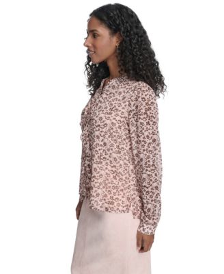 Women's Blossom Floral Ruffle Placket Top