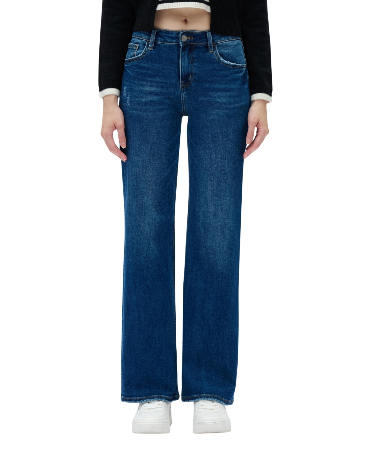 Bayeas Women's Mid-Rise Wide-Leg Distressed Jeans