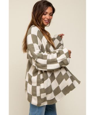 Maternity Taupe Checkered Print Oversized Cardigan
