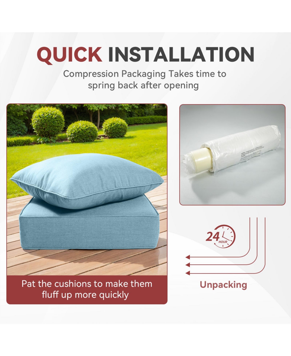 Gymojoy PlushCore 24 in. x 6 Olefin 2-Piece Deep Seating Outdoor Lounge Chair Sofa Cushion