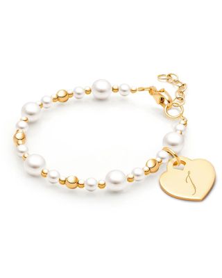 Tiny Blessings Children's 14K Gold Dainty Pearls & Engraved Initial Girls' 5.25