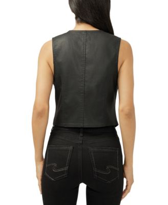 Women's Black Coated Denim Vest