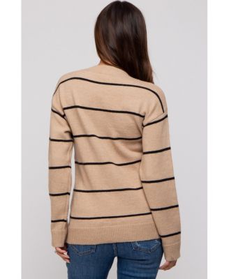 Maternity Mocha Striped Mock Neck Sweater