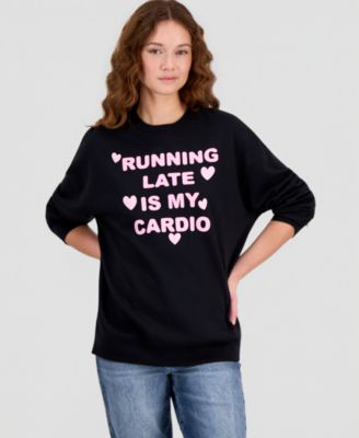 Juniors' Running Late Graphic Crewneck Sweatshirt