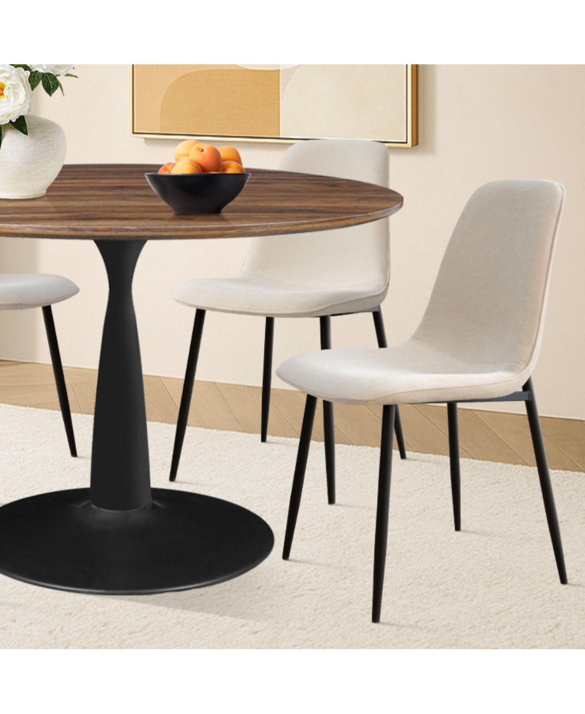 Maison Boucle 5-Piece Round Dining Table Set with Metal Base and Walnut Top, Modern Kitchen Chairs for 4, Space-Saving Small