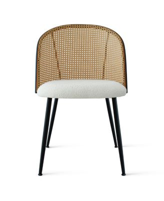 5-Piece Round Dining Table Set with Faux Rattan Back Chairs, Walnut MDF Top and Metal Base, Small Kitchen Table Set for 4